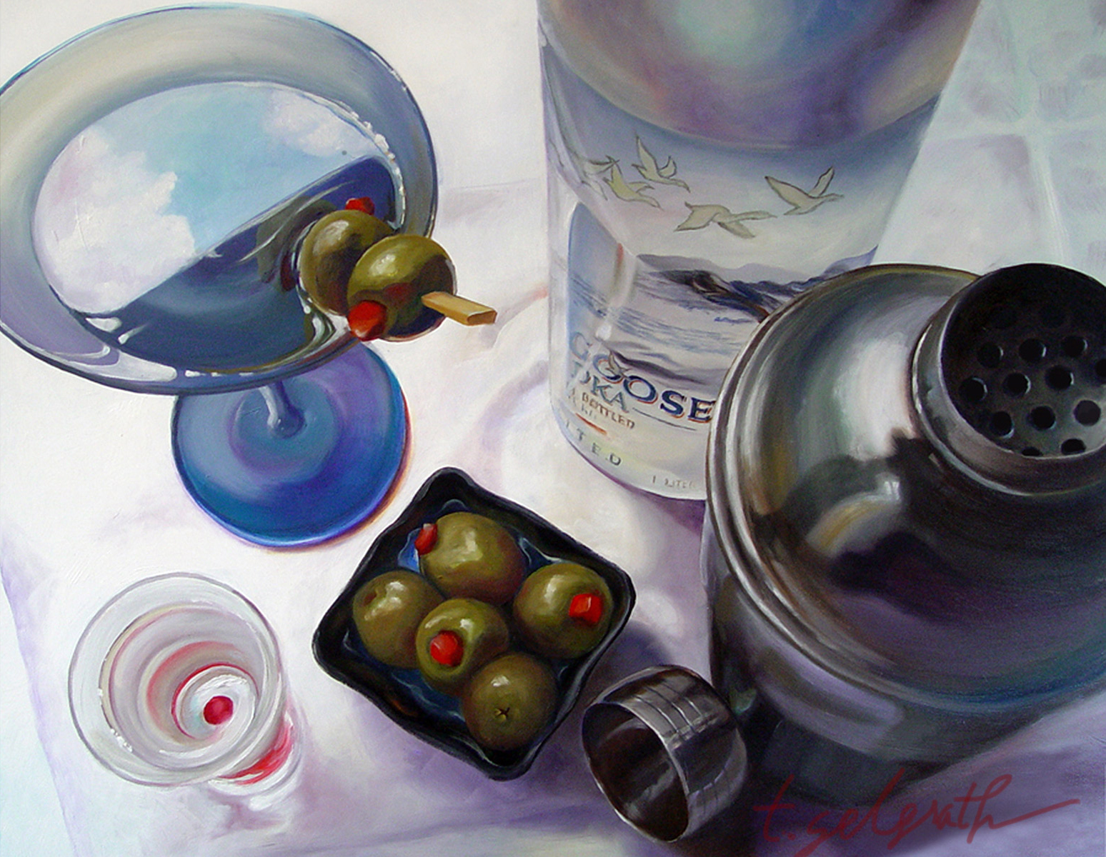 Three Olives — hyperrealist martini still life