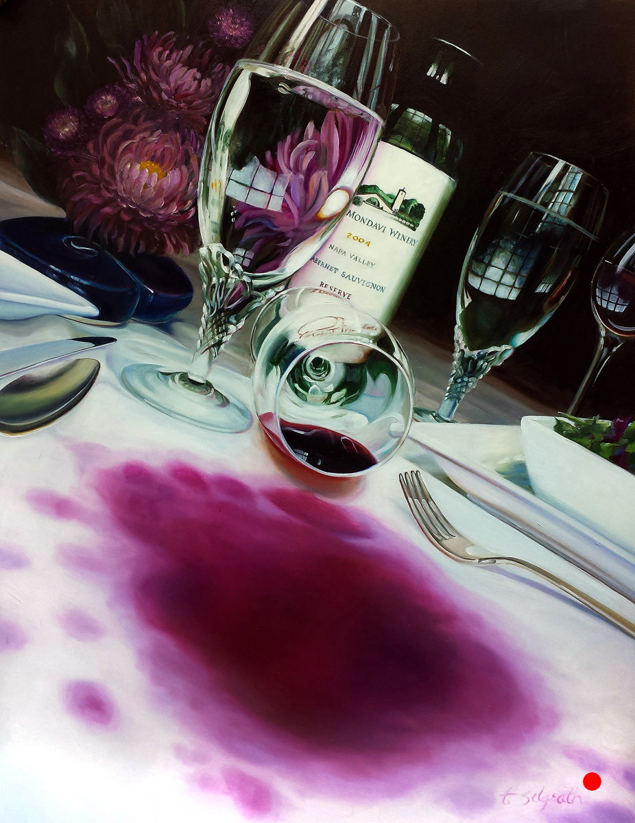 Whine — wine glass tipped on white linen
