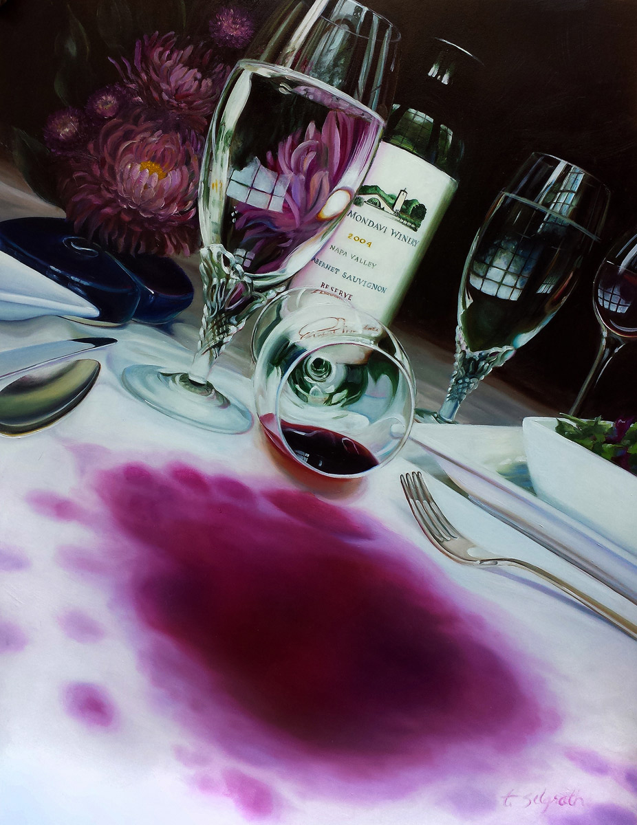 Whine — original oil still life with wine glass by Trisha Selgrath